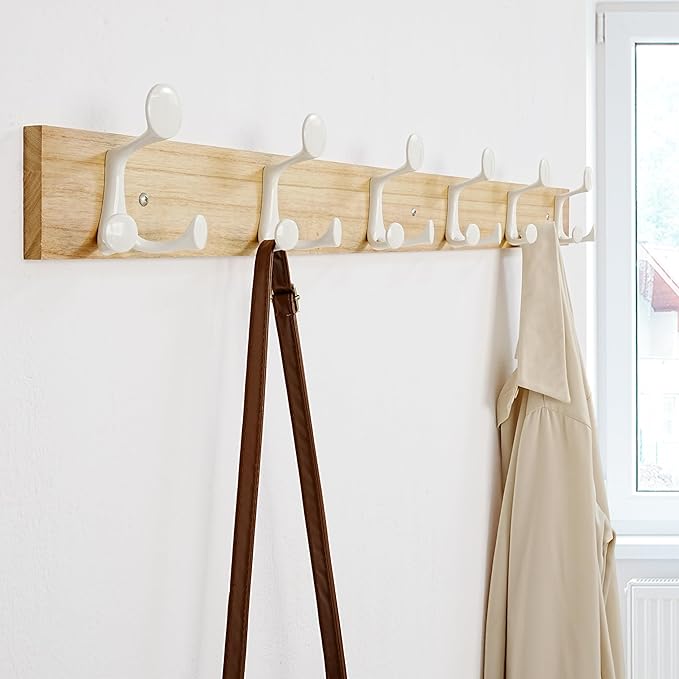 SKOLOO 39-Inch Natural Wood Coat Rack Wall Mount with 6 Triple Hooks - Ideal for Family Entrances, Classrooms, and Pet Supplies Storage - Perfect Coat Hooks for Wall-Ruum Studio Home