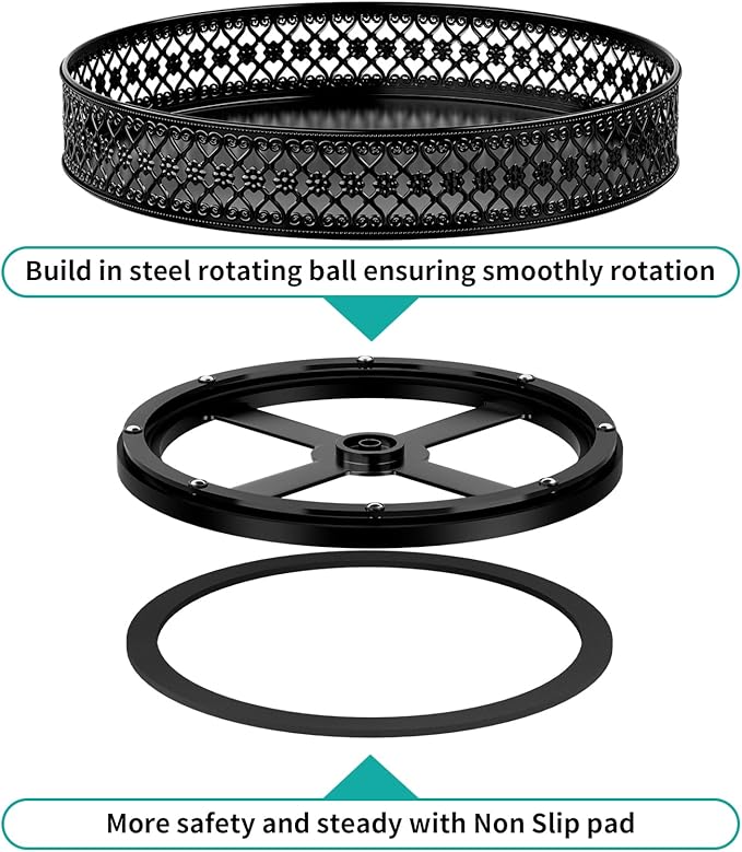 Ovicar Lazy Susan Organizer Turntable - 11 inch Rotating Spice Rack Metal Lazy Susan for Cabinet Pantry Kitchen Countertop Dining Table Cupboard Bathroom Refrigerator Vanity Black-Ruum Studio Home