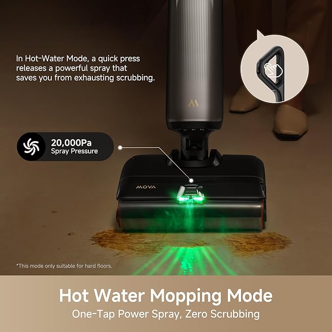 Mova X4 Pro Wet Dry Vacuum Cleaner, 20000Pa Cordless Vacuum Mop with Zero Tangle, Hot Water Mopping for Sticky Messes,194℉ Hot Air Self Drying, 180° Lie Flat, Push-In Charging Station, LED Display-Ruum Studio Home