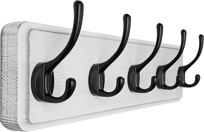 SKOLOO Rustic Wall Mounted Coat Rack, Pine Solid Wood Coat Hook Hanger - 5 Hooks for Hanging Clothes Robes Towels Coats-Ruum Studio Home