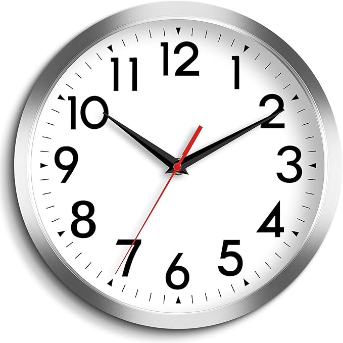 14 Inch Wall Clock Large Battery Operated Big Silent Non Ticking Analog Decorative for Living Room Office Kitchen Outdoor Classroom Bedroom Bathroom School Home(Silver)-Ruum Studio Home