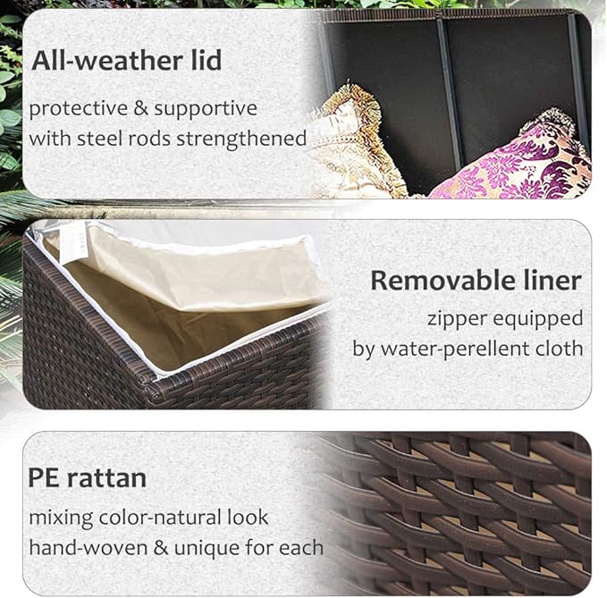 Super Patio Wicker Outdoor Patio Storage Box Waterproof, 120 Gallon Large Deck Box Rattan Storage Bin for Cushions, Garden Tools, Pool, Brown-Ruum Studio Home
