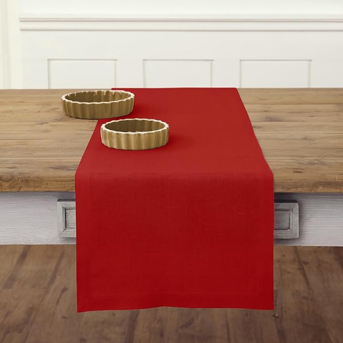 Solino Home Linen Red Table Runner 144 Inches Long - 100% Pure Linen Extra Long Table Runner 14 x 144 Inch - Fete-Ruum Studio Home