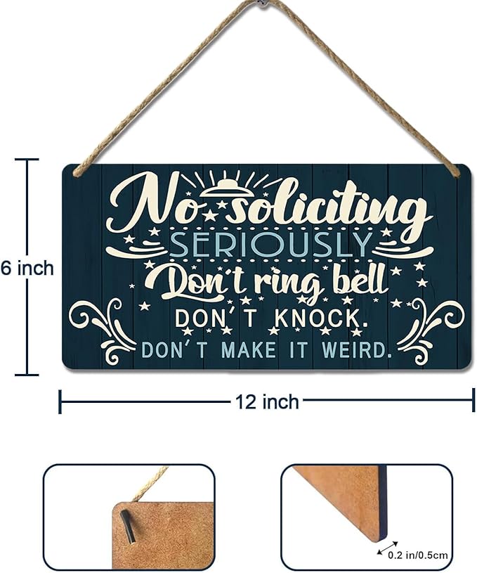 No Soliciting Sign for House Door Funny Do Not Ring Doorbell Sign for Home Front Door Seriously Don't Knock Or Ring Doorbell Don't Make It Weird Wooden Yard Signs 12x6 Inch-Ruum Studio Home