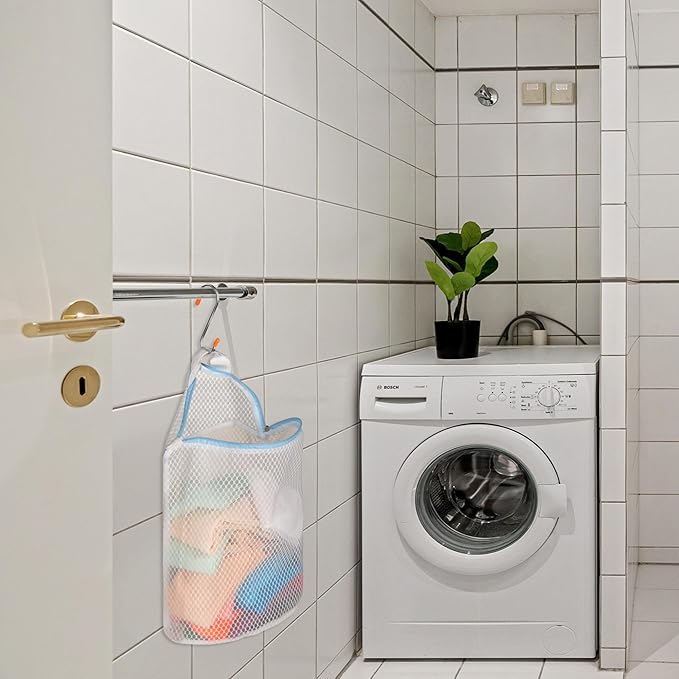3Pcs Hanging Laundry Bags for Socks with S Hooks, 3 Color Mesh Laundry Bags for Washing Machine-Ruum Studio Home