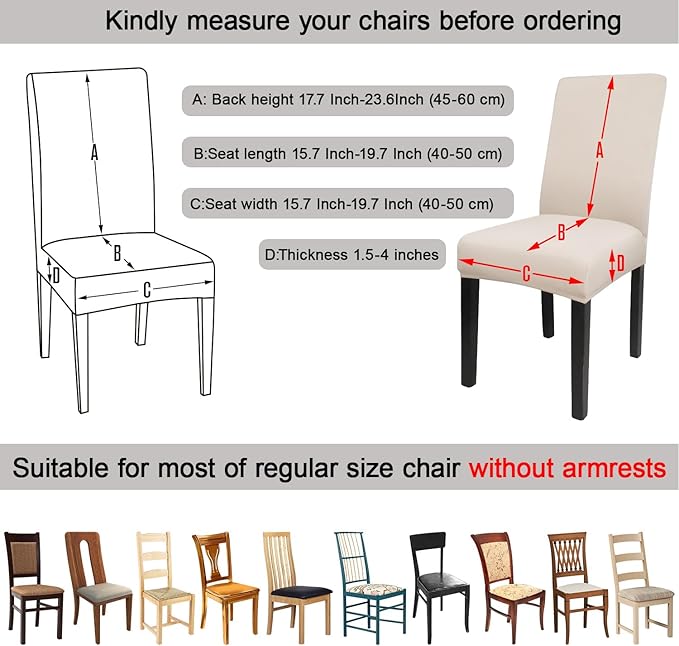 JQinHome 6 Pcs Dining Chair Slipcover,High Stretch Removable Washable Chair Seat Protector Cover for Home Party Hotel Wedding Ceremony (Beige White)-Ruum Studio Home