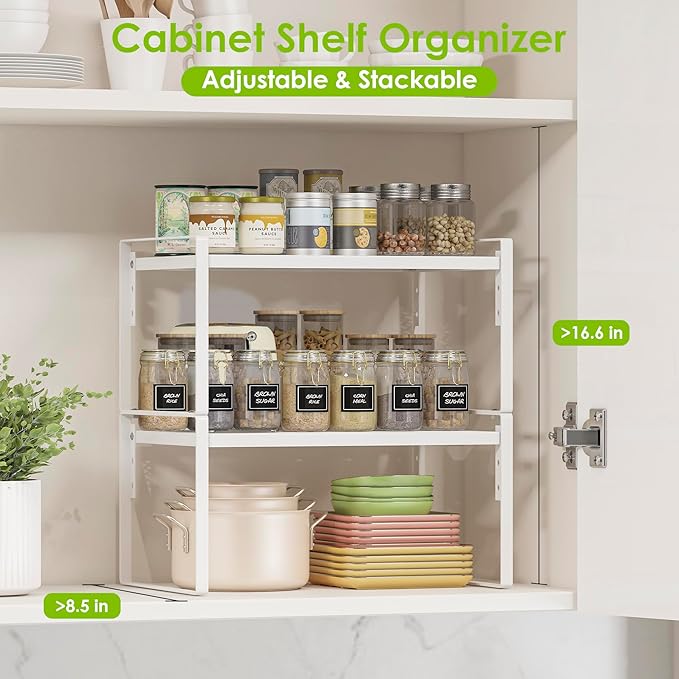 2 Pack Kitchen Countertop Organizer, Stackable Cabinet Shelf Organizer, 2 Tier Adjustable Kitchen Counter Shelves Riser For Pantry Cupboard Bathroom Organization And Storage, Desk Shelf,Spice Rack-Ruum Studio Home
