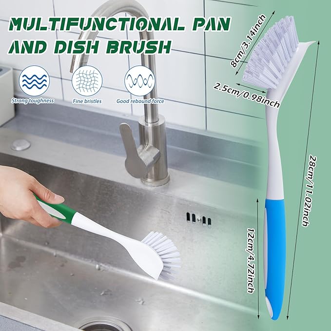 Hsei 20 Pcs Blue and Green Kitchen Scrub Dish Brush Bulk with 11 Inch Anti Slip Handle Cleaning Dish Scrubber with Stiff Bristles Washing Scrub Brushes for Housekeeping for Pots and Pans, Kitchen Sink-Ruum Studio Home