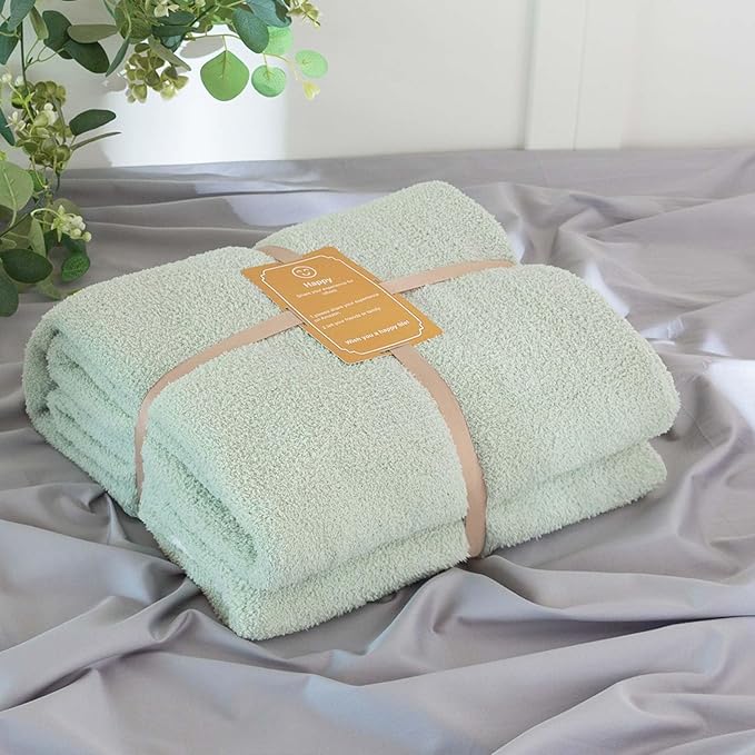 Soft Fuzzy Throw Blanket - Green Cozy Warm Knit Fluffy Plush, Lightweight & Breathable, Throw for Bed, Chair, Sofa, Couch, Outdoor, 60"X80", Oeko-TEX Certified-Ruum Studio Home