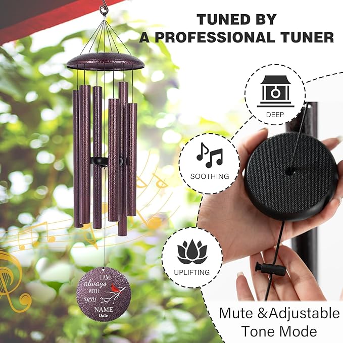 ASTARIN 36" Large Deep Tone Personalized Name Sympathy Wind Chimes, Cardinal Memorial Wind Chime for Loss of Mother Father Loved One, Bereavement Condolence Gifts Decor Outdoor Patio Garden-Ruum Studio Home