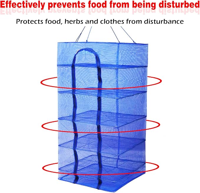 Drying Rack 6 Layers Folding Fish Mesh, Foldable Nylon Netting, Hanging Drying Fish Net, for Shrimp Fish Fruit Vegetables Herb, with Zipper Opening-Blue (37.4X19.6X19.6 in)…-Ruum Studio Home
