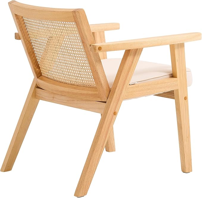 VEVOR Mid Century Modern Rattan Chair, Upholstered Velvet Accent Chair with Rattan Back, Retro Living Room Chair for Living Room, Bedroom, Reading Room, and Office, Beige-Ruum Studio Home