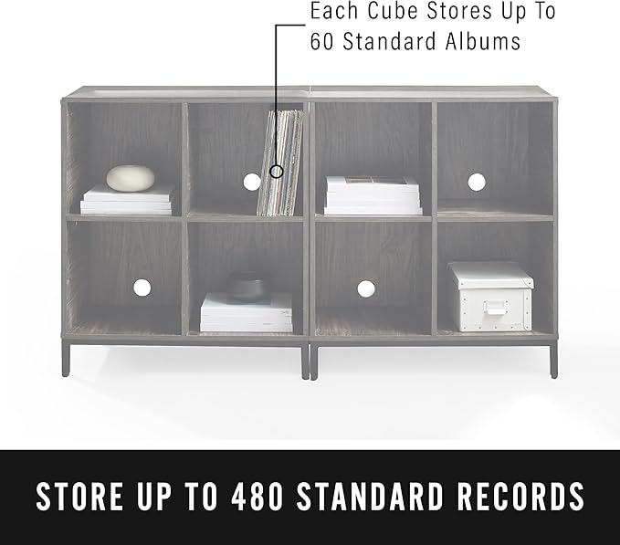 Crosley Furniture Jacobsen 2-Piece Vinyl Record Storage Cube Bookcase Set and Record Player Stand, Brown Ash-Ruum Studio Home