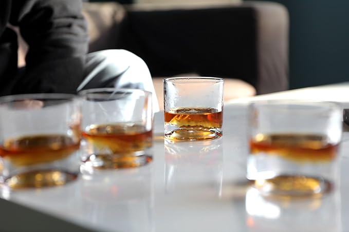 American Peaks Heavy Crystal Whiskey Glasses Gift Set of 4, Thick Freezable Bourbon Glass 1lb Each, Premium Whiskey Gifts for Men, Frozen Crystal Chills Cocktails, 10 oz-Ruum Studio Home