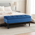 Ottoman with Storage Velvet Storage Bench Holds Up to 500 lbs Ottomans Upholstered Bench with Seating for Bedroom, Living Room, Blue-Ruum Studio Home