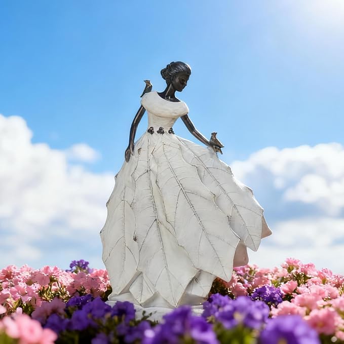 DiliComing Fairy Garden Accessories Outdoor Statue - Table Decor for Living Room Garden Maiden Bookshelf Decor Xmas Resin Holly Leaves Maiden White Statue 10.5 * 6.0 * 14.5 Inch-Ruum Studio Home