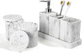 Bathroom Accessories Set, 6 Piece Bathroom Set with Toothbrush Holders, Soap Dispenser, Vanity Tray, Tumbler, Cotton Swab Jars, Bathroom Organizer，Bathroom Sink Sets, Artificial Marble White-Ruum Studio Home