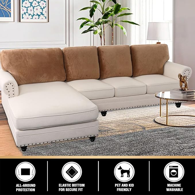 PrinceDeco Velvet Cushion Covers for Sectional Couch, Camel-Ruum Studio Home