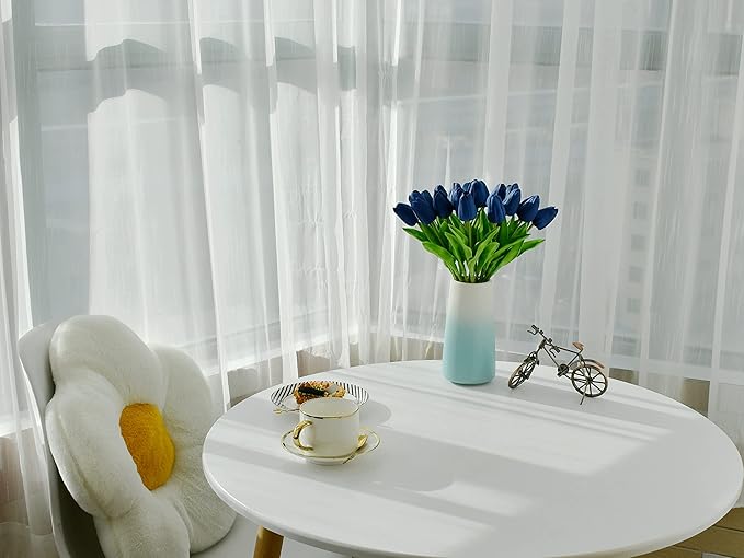 Mandy's Artificial Tulips 20 Stems Navy Blue PU Faux Flowers for Wedding Home Decor 13.5 Inch-Ruum Studio Home