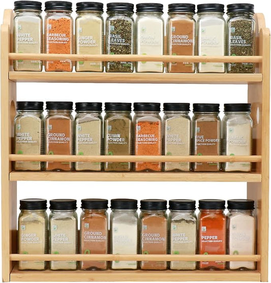 3 Tier Bamboo Spice Rack, Spice Rack Organizer, Seasoning Jars Rack Shelf Spice Organizer for Kitchen Counter or Wall Mounting, Bamboo Spice Storage Holder with handles Easy to Move-Ruum Studio Home