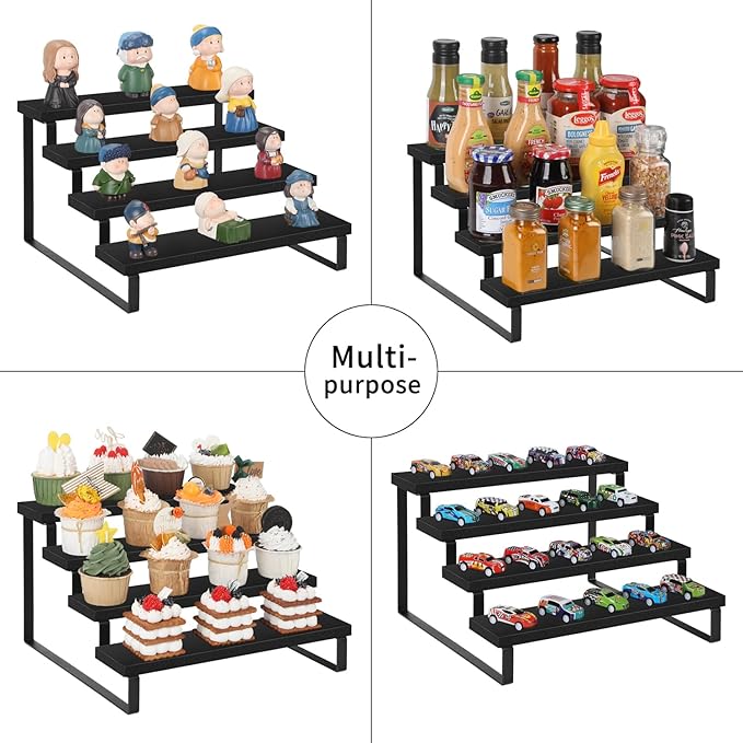 YINMIT Wooden Display Riser Stand, Tiered Perfume and Cologne Organizer Stand, 4 Tier Spice Rack Organizer, Rustic Display Shelf for Candles (4 Tier,2Pack,Black)-Ruum Studio Home