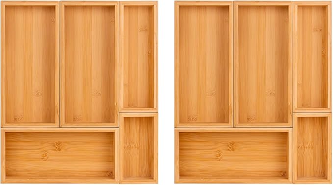 bamboo drawer organizer Set，expandable drawer dividers,wooden storage organizers,large trays for kitchen, bathroom,flatware,Tea Bag Organizer (2 X 5PCS Natural)-Ruum Studio Home
