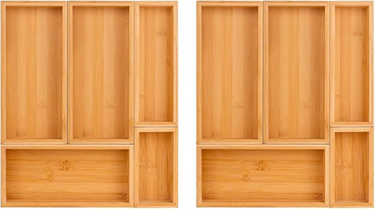 bamboo drawer organizer Set，expandable drawer dividers,wooden storage organizers,large trays for kitchen, bathroom,flatware,Tea Bag Organizer (2 X 5PCS Natural)-Ruum Studio Home