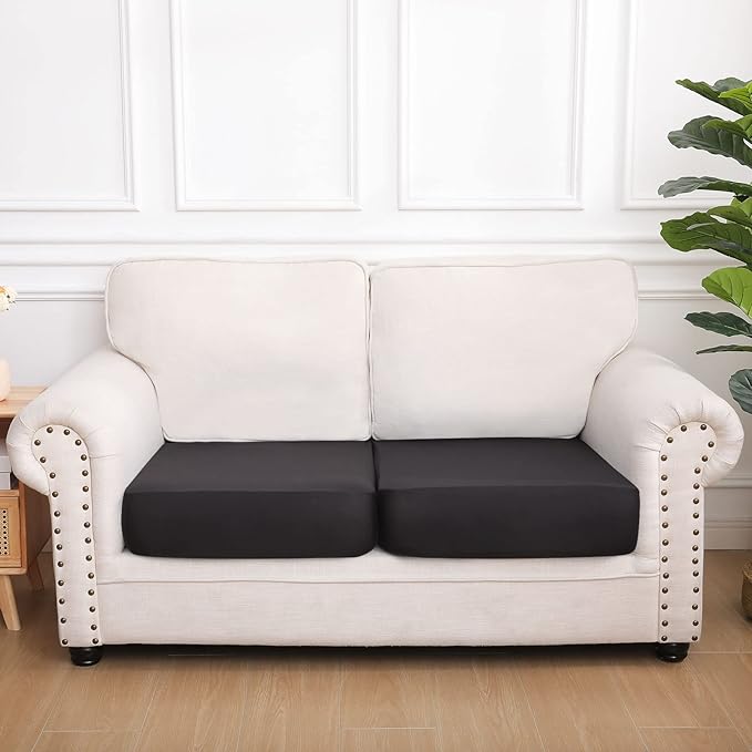 hyha Waterproof Couch Cushion Covers, Stretch Sofa Couch Seat Slipcover for Dog Washable, Non-Slip Waterproof Outdoor Cushion Covers for Patio Furniture Replacement (2 Pieces, Black)-Ruum Studio Home