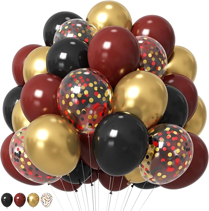 Black Burgundy Gold Balloons 12 Inch Burgundy Maroon Red Black Metallic Gold Latex Confetti Balloon for Kids Graduation Birthday Baby Shower Party Decoration-Ruum Studio Home