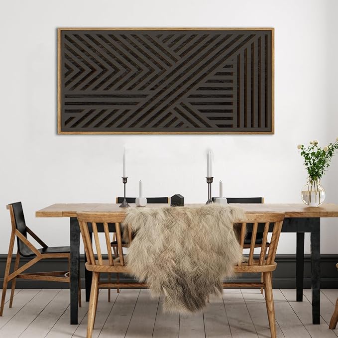 IARTTOP Large Black Framed Wood Wall Art for Living Room Abstract Modern Wooden Wall Decor Neutral Geometric Wall Sculpture Bedroom Office 20x40 Inch-Ruum Studio Home