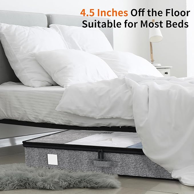 Fixwal 4 Pack Underbed Storage Containers, Below 4.5 Inches Low Profile Under Bed Organizer Clothes Storage Bins with Sturdy Sidewalls and Bottom-Ruum Studio Home