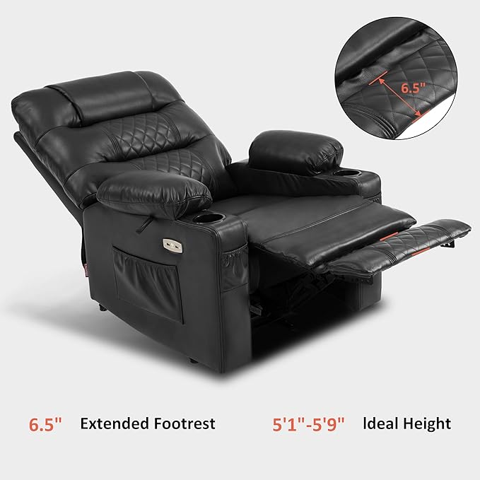 MCombo Zero Gravity Power Recliner Chair with Heat and Vibration Massage, Reclining Chair with USB Ports, Cup Holders for Living Room, Faux Leather PR621 (Grey)-Ruum Studio Home