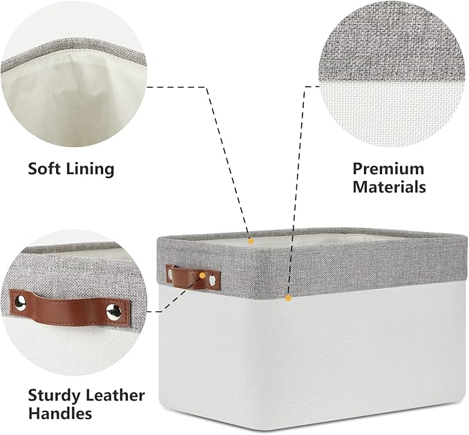DULLEMELO Storage Baskets for Organizing, Shelves,Bedroom, Decorative Storage Bins with Leather Handles, Fabric Storage Basket for Office, Toys(3-Pack Medium-15 inch X 11 inch X 9.5 inch , Grey&White)-Ruum Studio Home