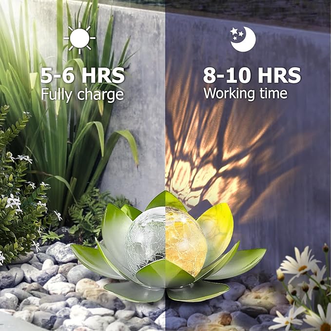 Garden Solar Light Outdoor(2Pack),Crackle Globe Glass Lotus Decoration, Waterproof Metal LED Flower Lights for Patio,Lawn,Walkway,Tabletop,Ground-Ruum Studio Home