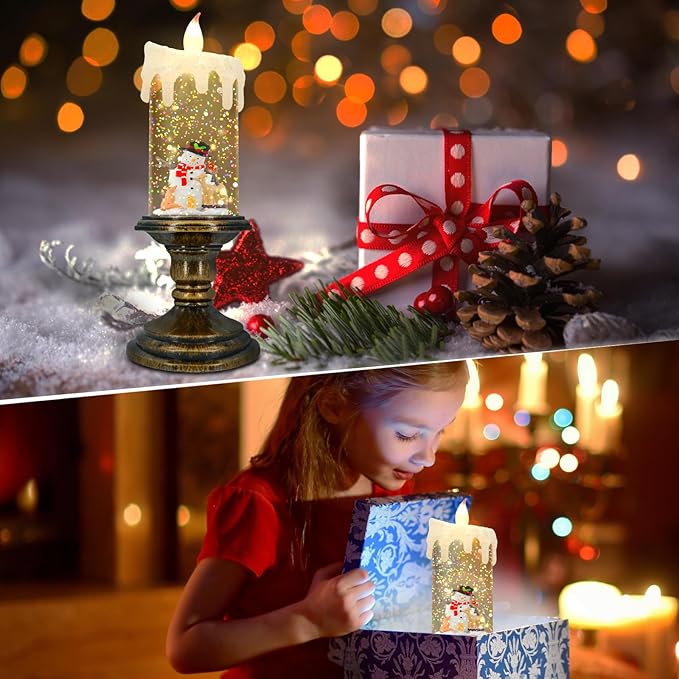 Christmas Flameless Candles, Flickering Flameless Candles with Timer, LED Candles Battery Operated, Snow Globe Candle Light for Christmas Decorations-Ruum Studio Home