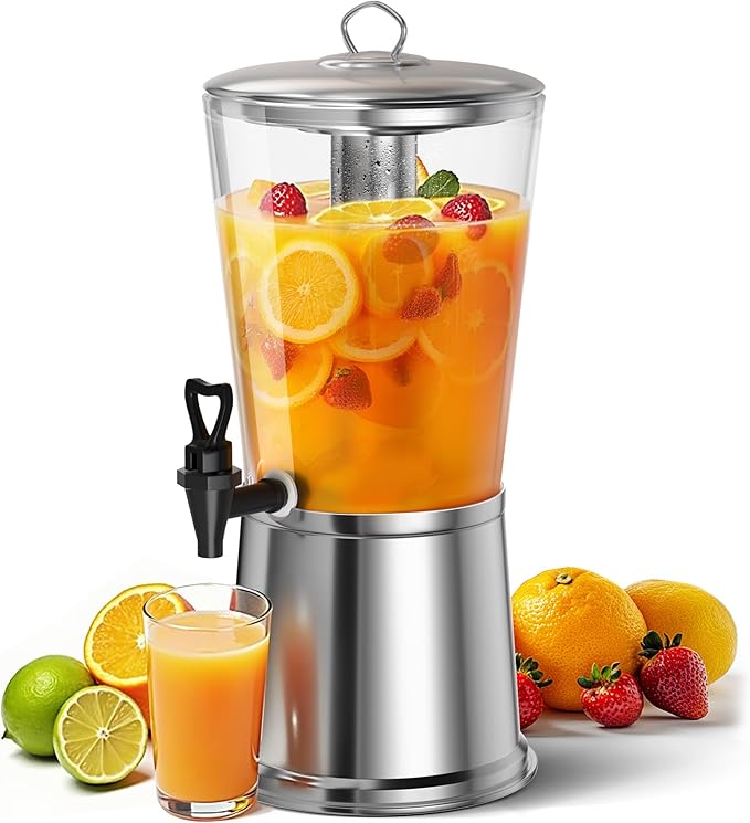 WantJoin Beverage Dispenser With Stand, Drink Dispenser for Party, Stainless Steel Water Dispenser with Ice Core, Spigot, Drink Jar Jug For Home Parties Lemonade, Clear Acrylic, 2-GALLONS 8 Liters-Ruum Studio Home