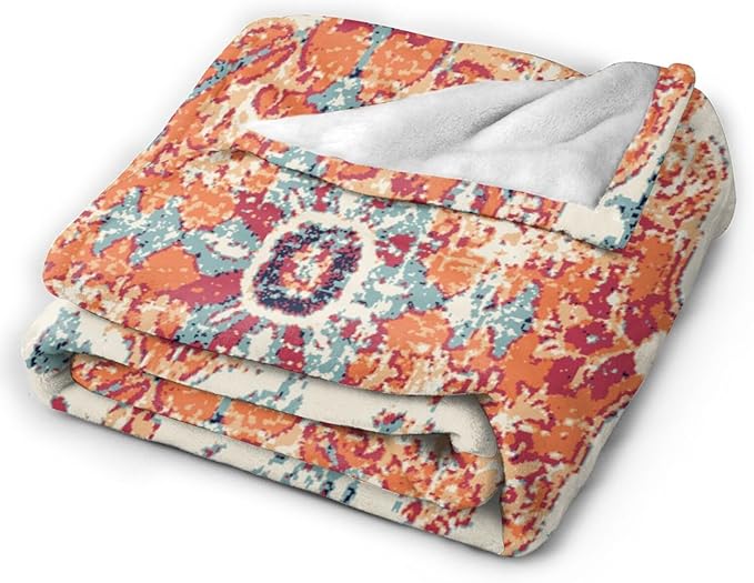 HGOD DESIGNS Carpet Pattern Throw Blanket Boho Style Ethnic Design Orange Blue Soft Blankets and Throws 50x60 Inch Caring for Women Men (130x150cm)-Ruum Studio Home