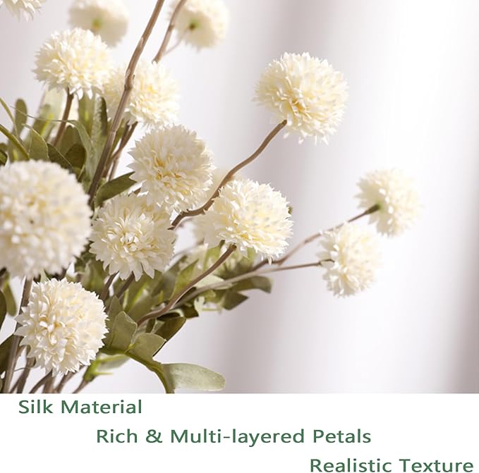 Faux White Kiku Flower, 10 Stems with 5 Heads Each & 4 Branches Eucalyptus Stems, Artificial Small Mini Chrysanthemum Flowers for Aesthetic Room Decor, Floral Arrangements Centerpiece-Ruum Studio Home