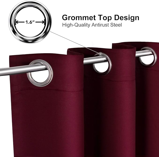 ChrisDowa Grommet Blackout Curtains for Bedroom and Living Room - 2 Panels Set Thermal Insulated Room Darkening Curtains (Burgundy Red, 38W x 54L)-Ruum Studio Home