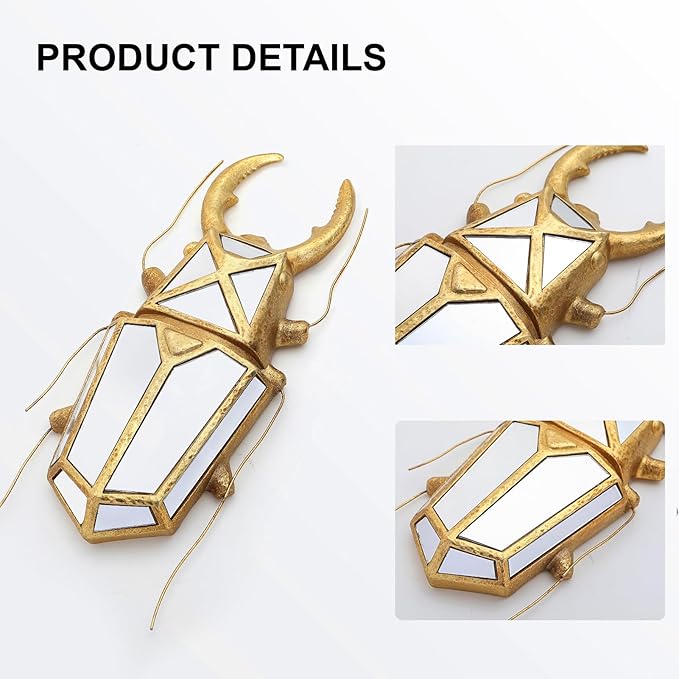 Decorative Bug Insects Beetle Mirrors - Gold Resin and Glass Wall Decor, Perfect for Victorian and European Themed Homes (Sheep Horn Beetle)-Ruum Studio Home