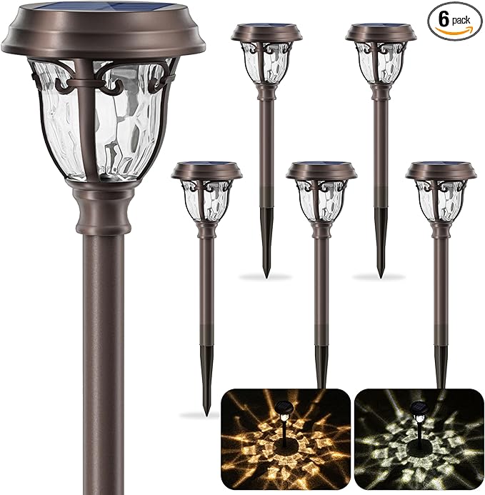LeiDrail Solar Lights Outdoor Pathway, 6 Pack LED Glass Metal Solar Garden Lights with 2 Modes, Garden Decor for Yard Patio Landscape Walkway-Ruum Studio Home