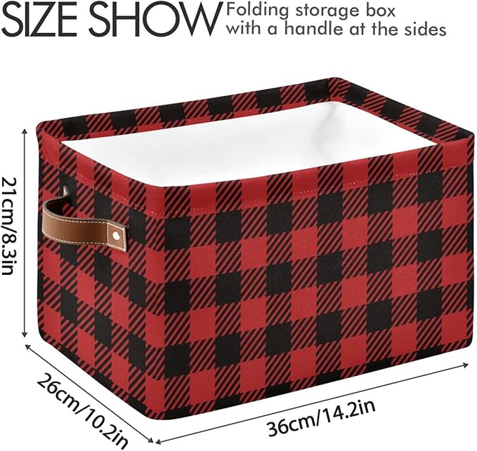 Red and Black Buffalo Plaid Storage Basket Cube Storage Bins Organizer Bag Collapsible Closet Shelf Baskets with handle for Baby Cloth Pet Toy Book 14.2×10.2×8.3 IN-Ruum Studio Home