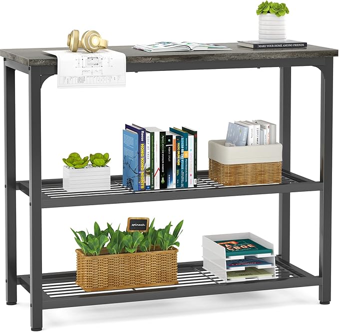 Ecoprsio Small Console Table, Sofa Table with Double Mesh Shelves, Modern Entryway Table for Entryway, Hallway, Foyer, Front Hall, Sofa Couch, Living Room, Bar, Kitchen, 32 Inch, Grey-Ruum Studio Home