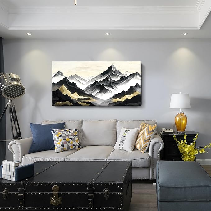 amatop Oversized Wall Art for Living Room Modern Extra Large Abstract Inspirational Mountain Black Gold Canvas Print Landscape Artwork Zen Scenery Picture for Bedroom Office Horizontal Decor 58x29 Inch-Ruum Studio Home