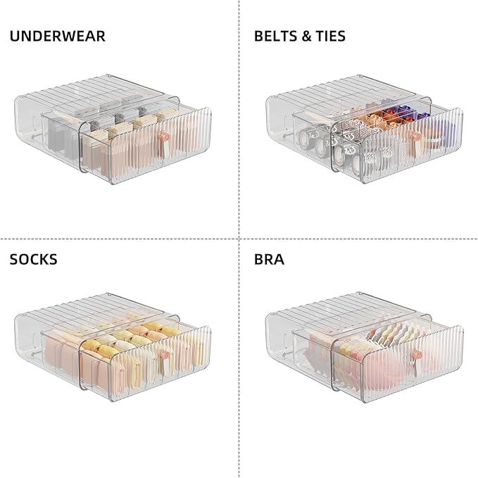 Socks Underwear Drawer Organizer Dividers, 16 Cell Stackable Closet Organizer, Plastic Underwear Drawer Storage for Clothing, Baby Clothes, Bra, Ties, Belts-Ruum Studio Home