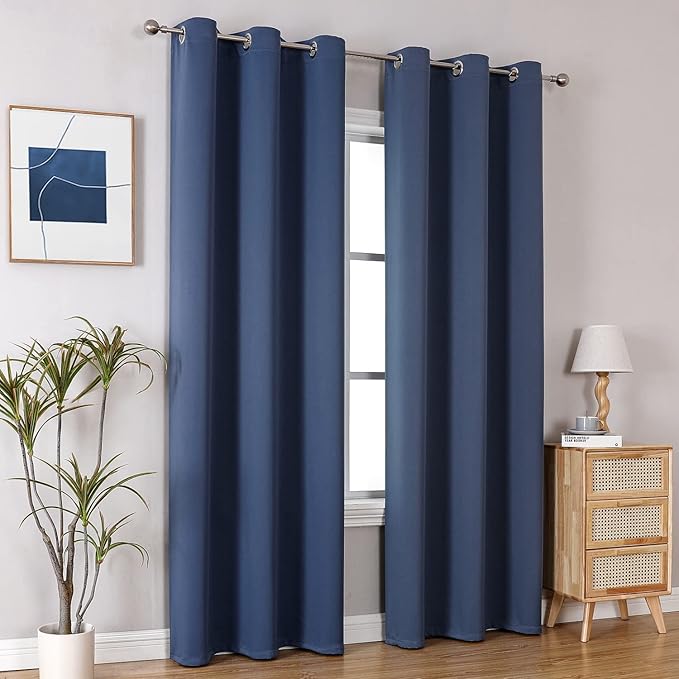 ChrisDowa Grommet Blackout Curtains for Bedroom and Living Room - 2 Panels Set Thermal Insulated Room Darkening Curtains (Stone Blue, 42W x 84L)-Ruum Studio Home