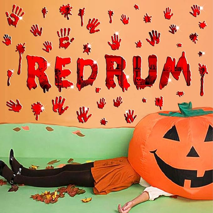 Halloween Decorations Stickers for Wall Bloody Handprint Decals for Bathroom Mirror Acrylic Halloween Party Supplies Decal Peel and Stick Scary Red Blood Stickers for Haunted House Party Home Office-Ruum Studio Home