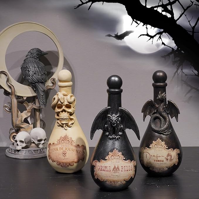Braxio Halloween Decorations Indoor Potion Bottles - White Skull Décor with Snake Halloween Decoration Room Decor Aesthetic Gift for Women Halloween Party Decorations Bottles 4.25 * 4.25 * 9.5 Inch-Ruum Studio Home