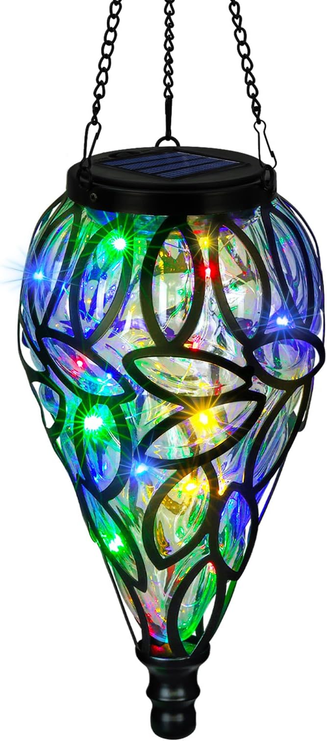 SUNNYPARK Outdoor Plastic Solar Hanging Lantern, 15 Multi Color LEDs Twinkle Effect Tear-Shaped Hanging Lantern Decor Garden Decorative Solar Lights for Backyard, Patio and Lawn-Ruum Studio Home