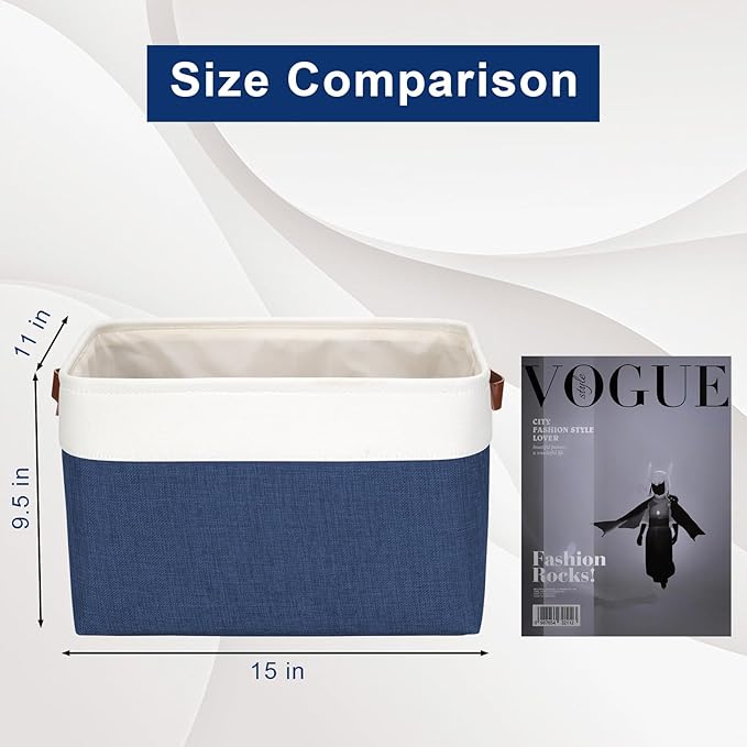 Storage Bins Large Fabric Storage Baskets for Shelves 3 Pack, Decorative Linen Closet Baskets with Handles for Organizing, Shelf, Clothes, Home, Office, 15x11x9.5Inches (NavyBlue&White)-Ruum Studio Home